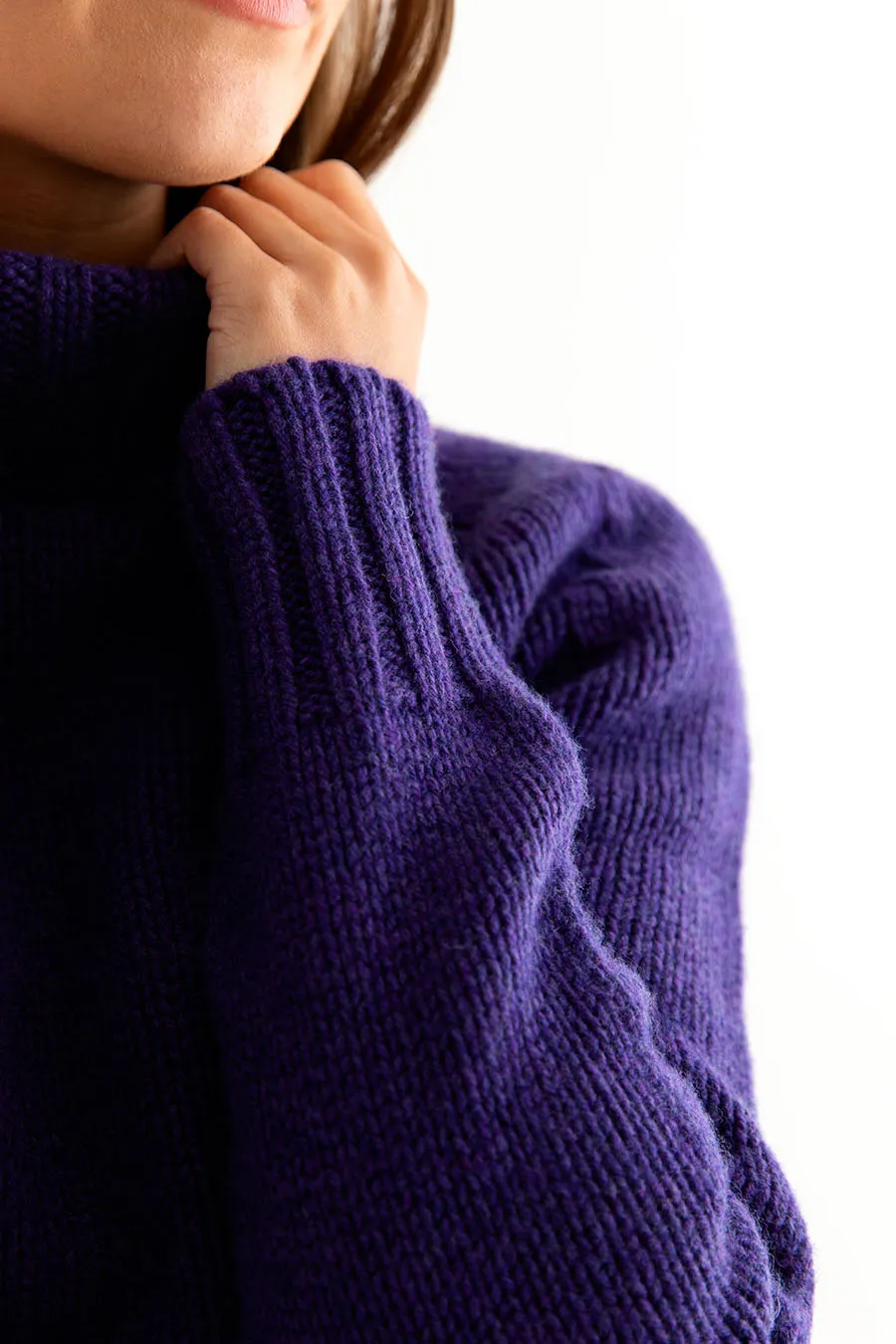 Womens Chunky Geelong Superfine Lambswool Polo Neck Jumper - Purple