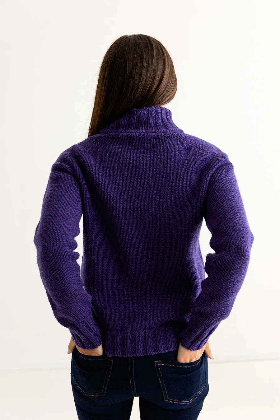 Womens Chunky Geelong Superfine Lambswool Polo Neck Jumper - Purple