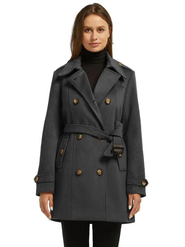 Women's Double Breasted Belted Pea Coat