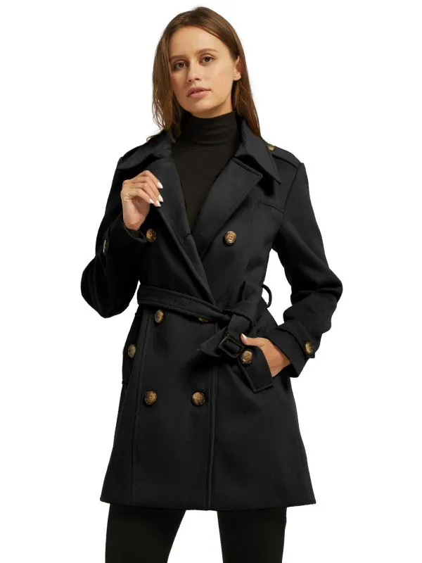 Women's Double Breasted Belted Pea Coat