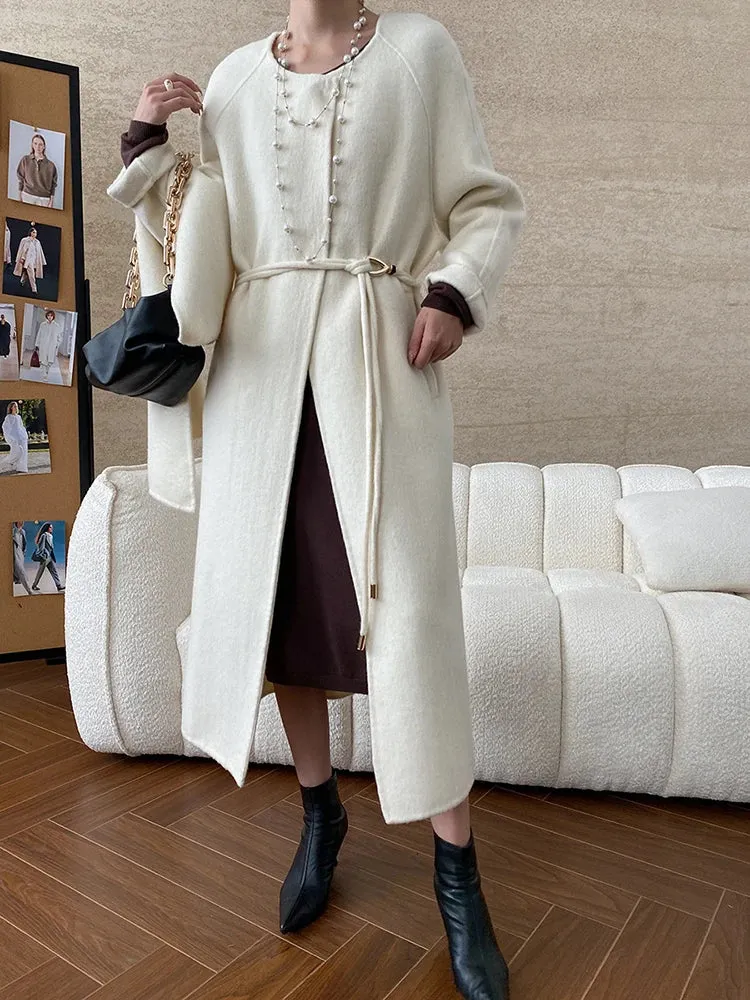 Women's Wool Blend Coat with Detachable Scarf