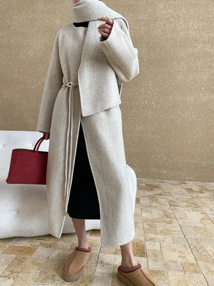 Women's Wool Blend Coat with Detachable Scarf