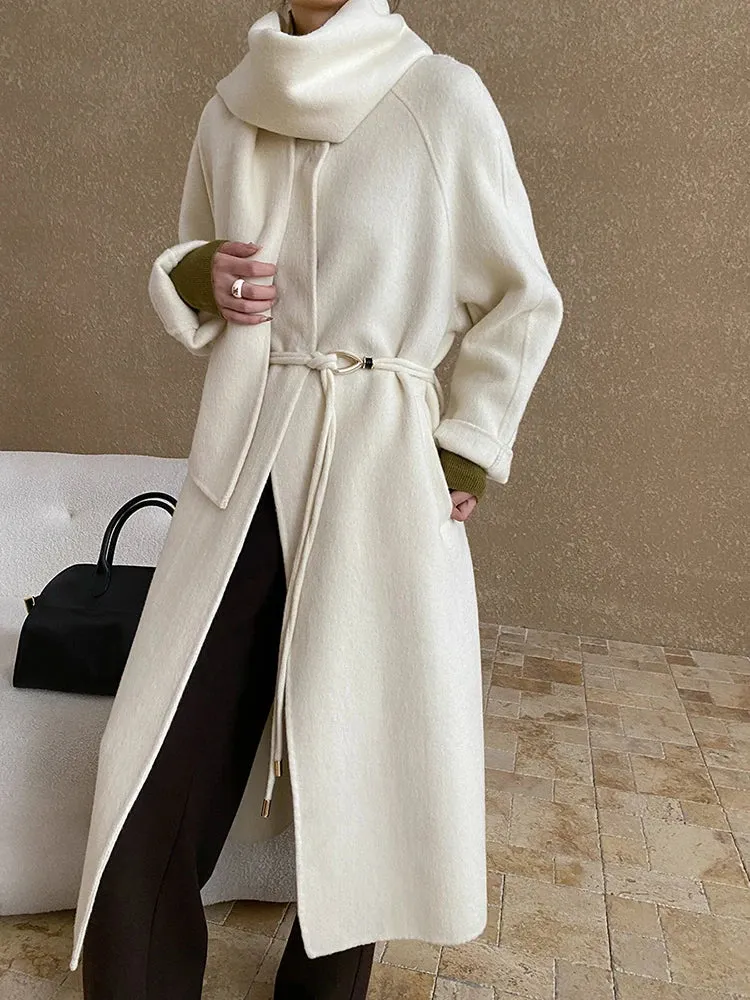 Women's Wool Blend Coat with Detachable Scarf