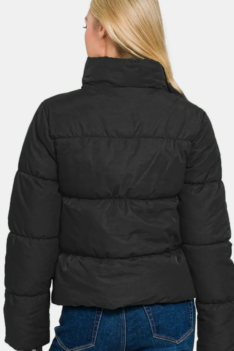 Zenana Zip Up Turtleneck Puffer Jacket with Pockets