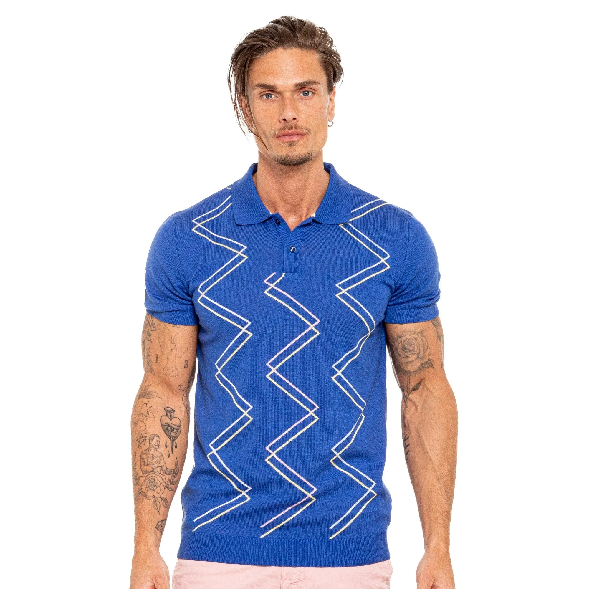 Zig Zag Knit Polo - Blue